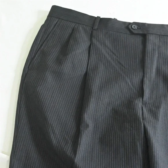 Versini 47R 48R 42x30 Black Striped 100% Wool Mens Jacket Pants Suit